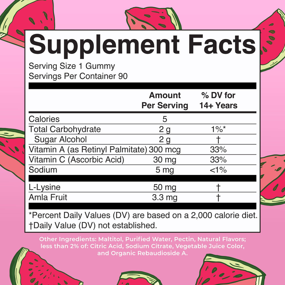 MARYRUTH'S open jar displaying watermelon gummies, ready-to-take plant-based supplement