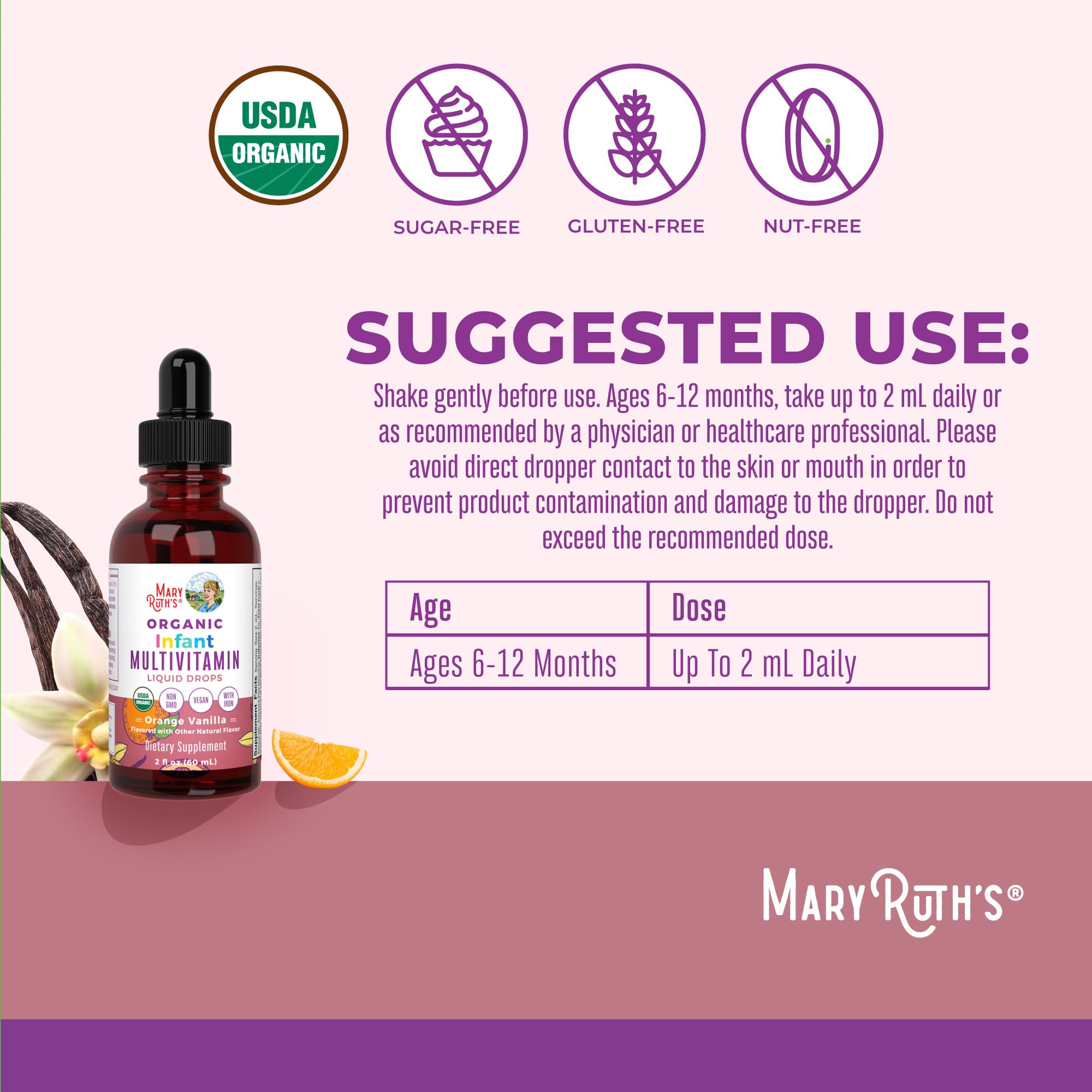 MARYRUTH'S amber liquid texture pouring to show gentle infant formulation