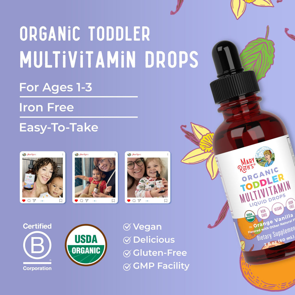 MaryRuth's label with B Corp and Non-GMO seals showing trusted certifications