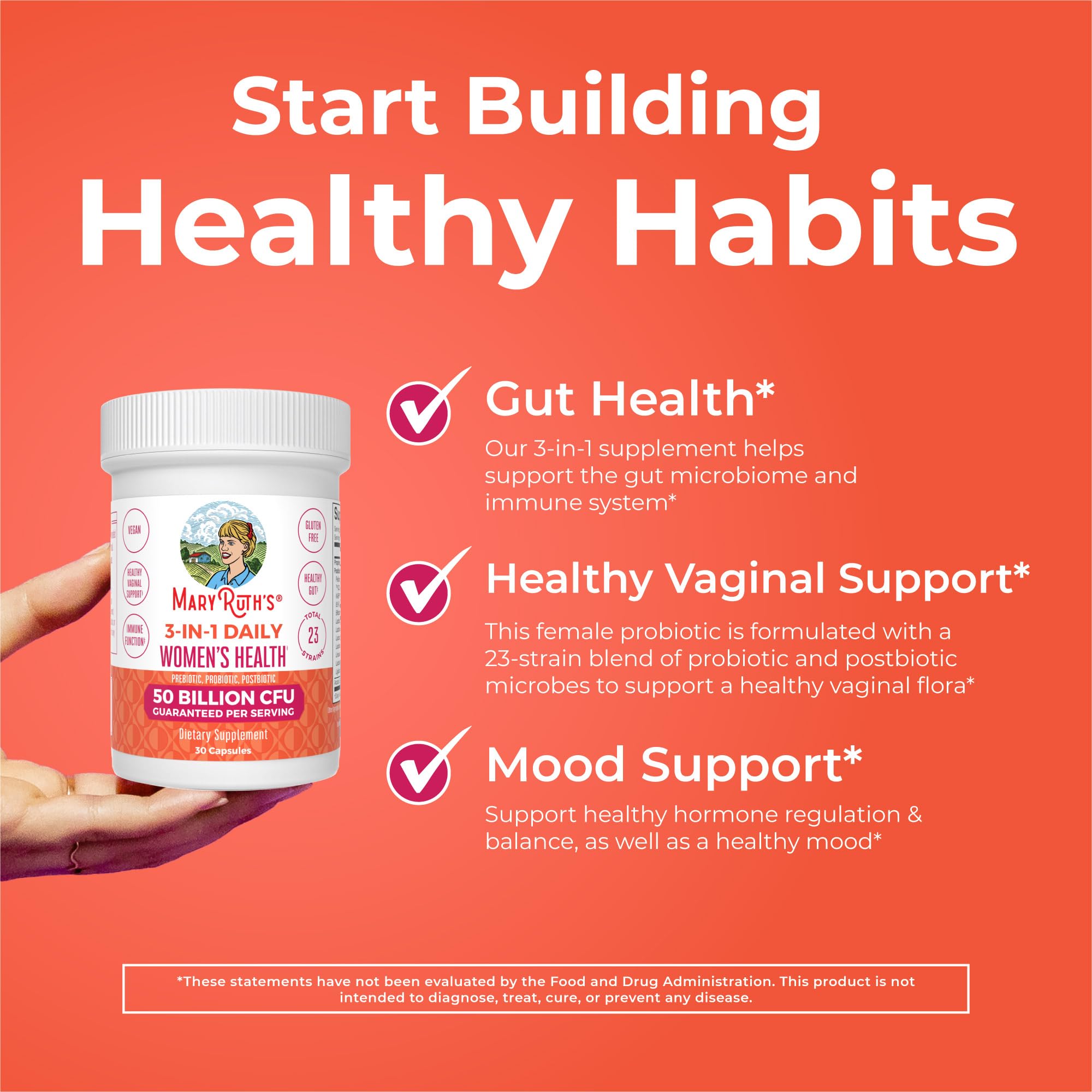 MARYRUTH'S woman taking capsule highlighting daily convenience