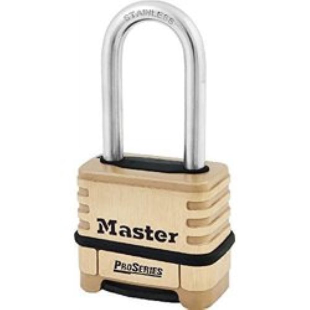 Master Lock front view of brass body showing solid construction and corrosion resistance