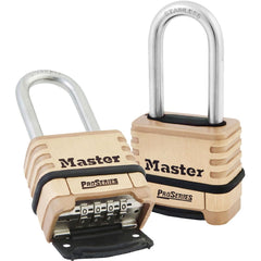 Master Lock long stainless steel shackle detail showing extended reach for large hasps