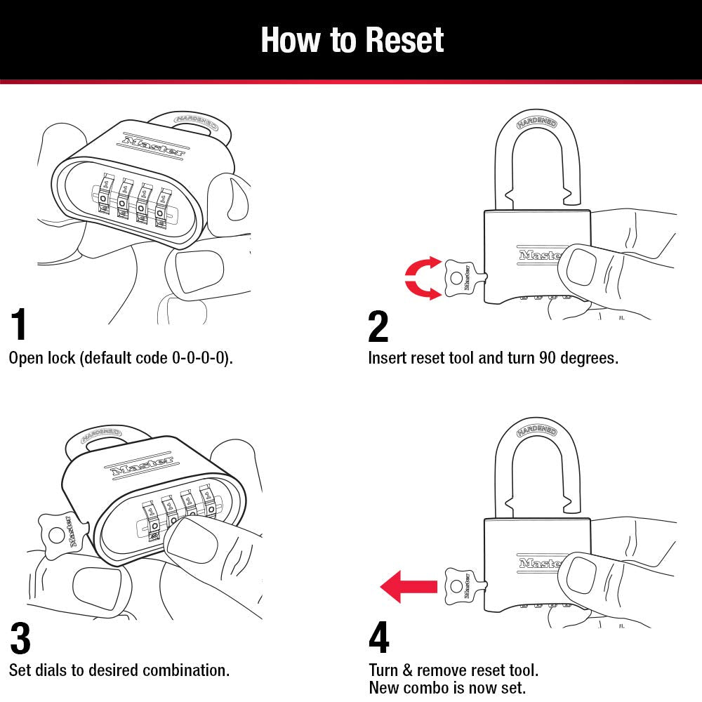 Master Lock 175DLH combination dials closeup showing easy four-digit setting