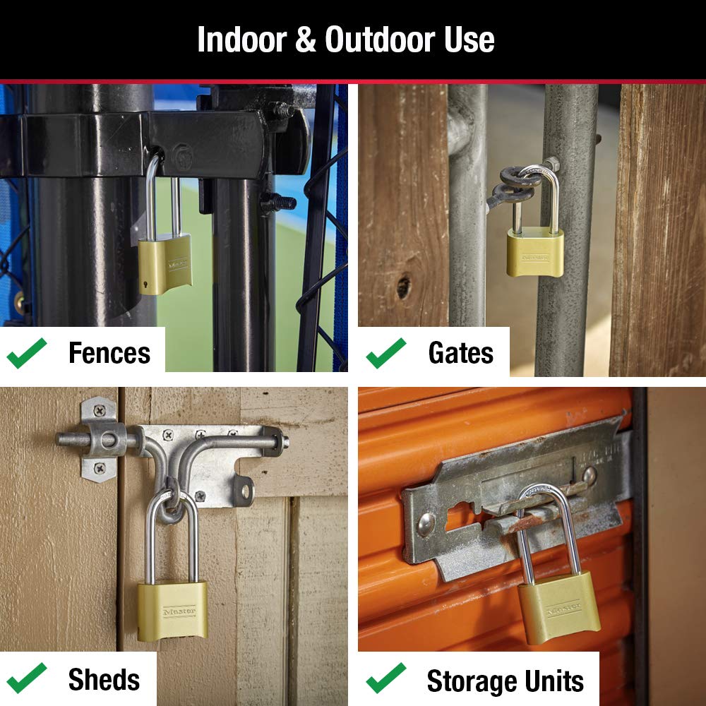 Master Lock 175DLH mounted on a gate illustrating outdoor use and security