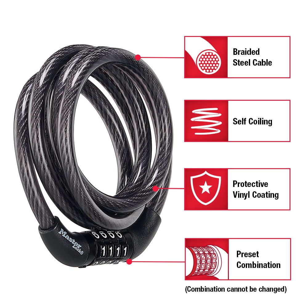 Master Lock preset four-digit combination dials close-up for convenient keyless locking