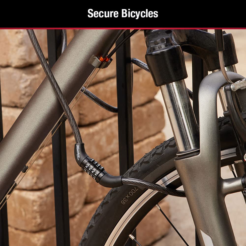 Master Lock cable looped through bicycle frame and post demonstrating secure everyday use