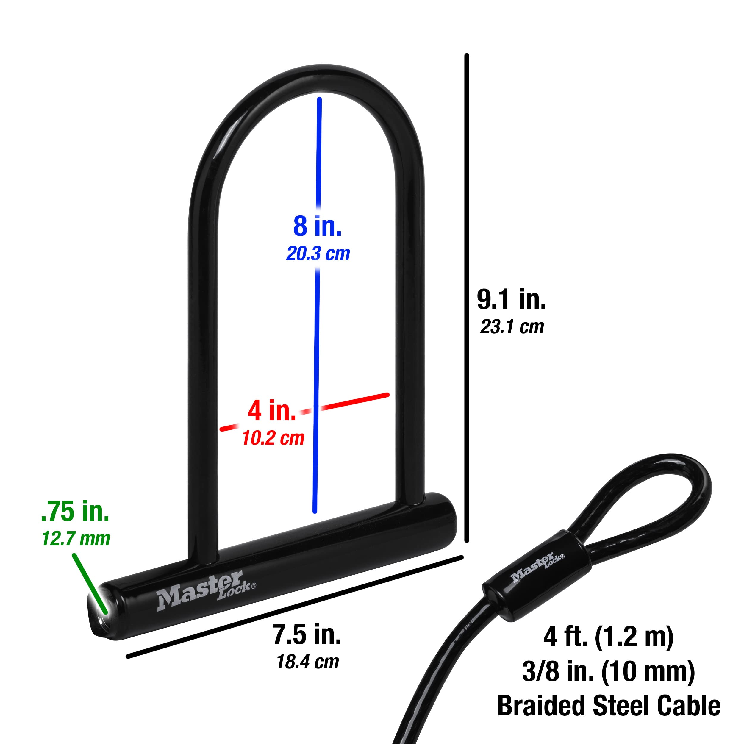 Master Lock looped 4-foot cable detail showing flexible reach for wheels and accessories