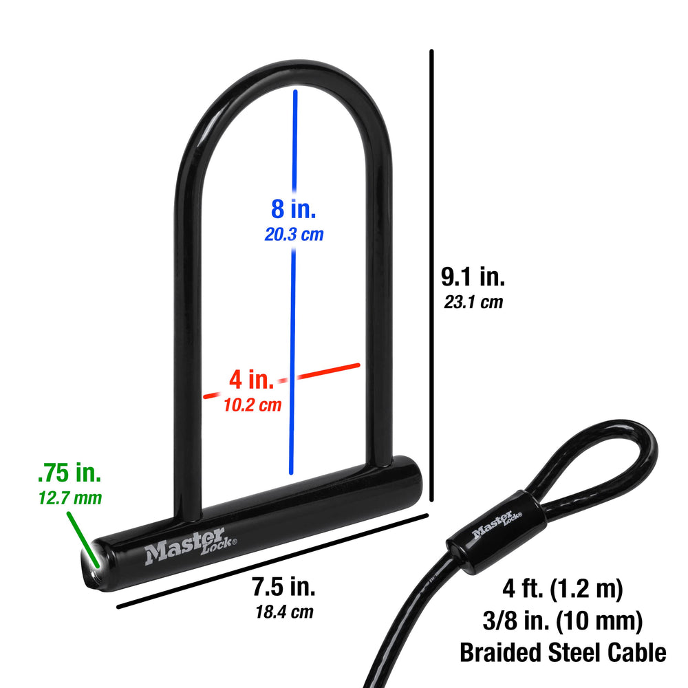 Master Lock looped 4-foot cable detail showing flexible reach for wheels and accessories
