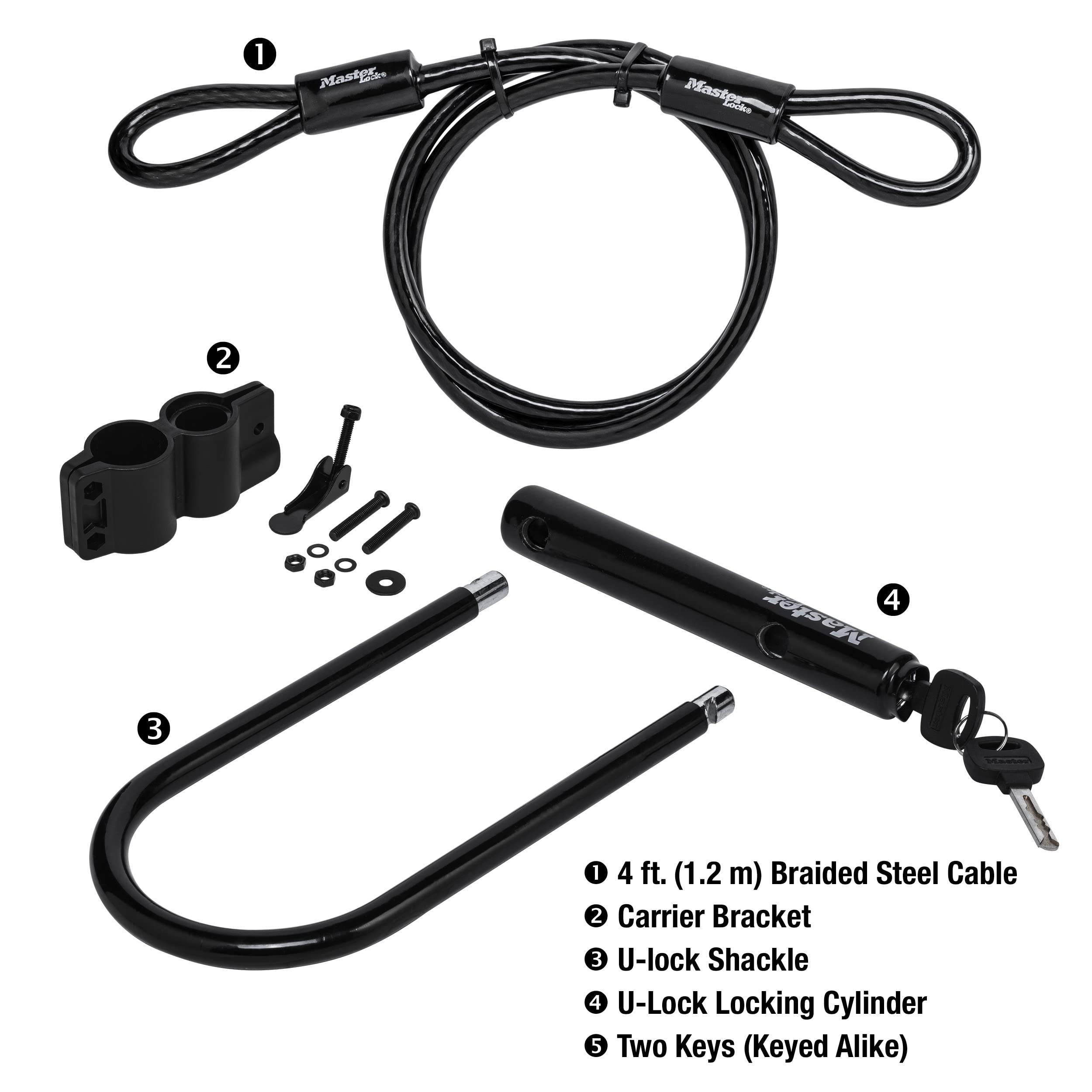 Master Lock keys next to lock showing two-key convenience and compact scale