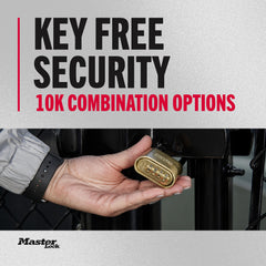 Master Lock dial detail highlighting 4-digit combination for keyless convenience
