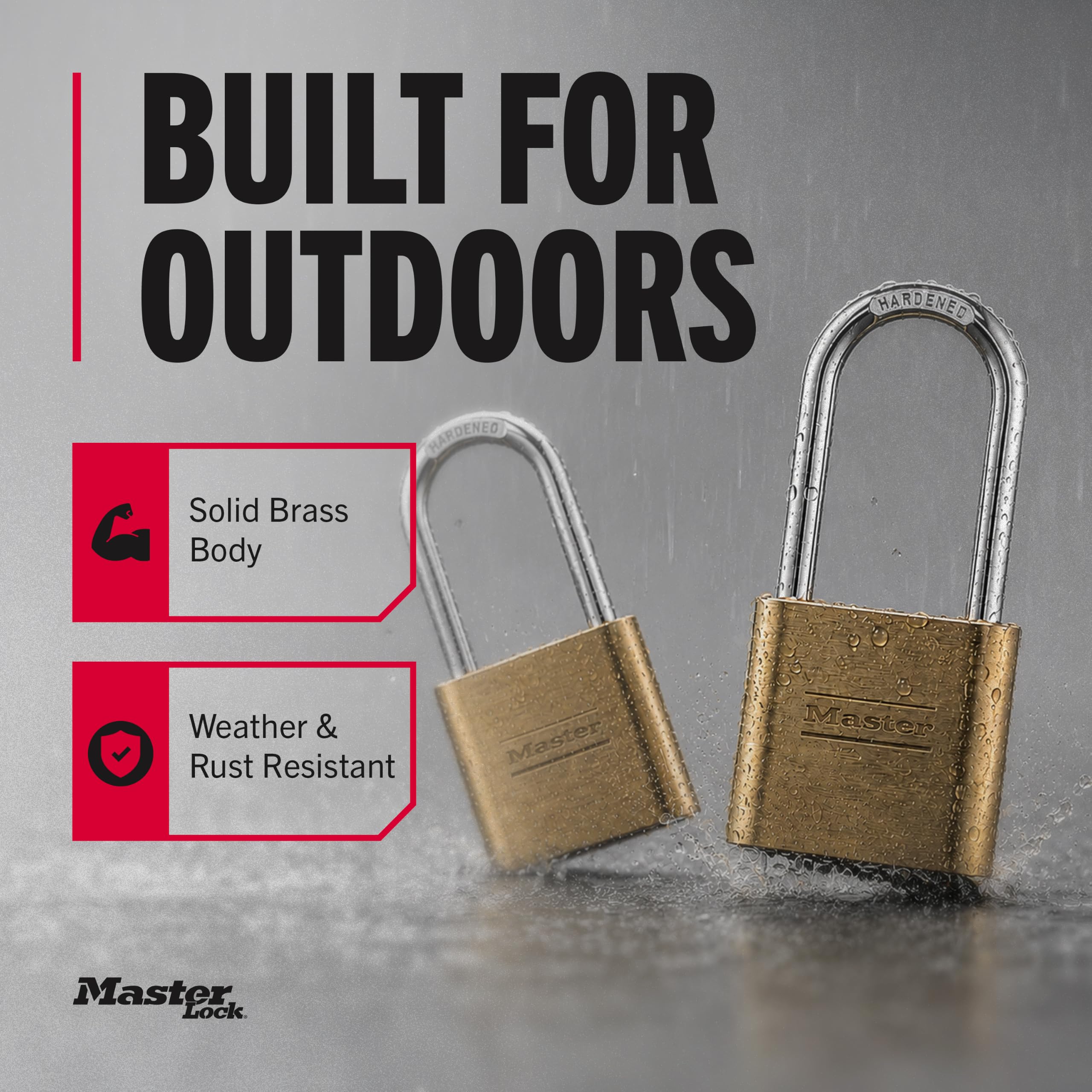 Master Lock open shackle demonstrating 2-1/4 inch clearance for flexible fitting
