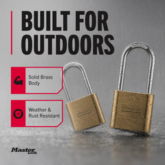 Master Lock open shackle demonstrating 2-1/4 inch clearance for flexible fitting