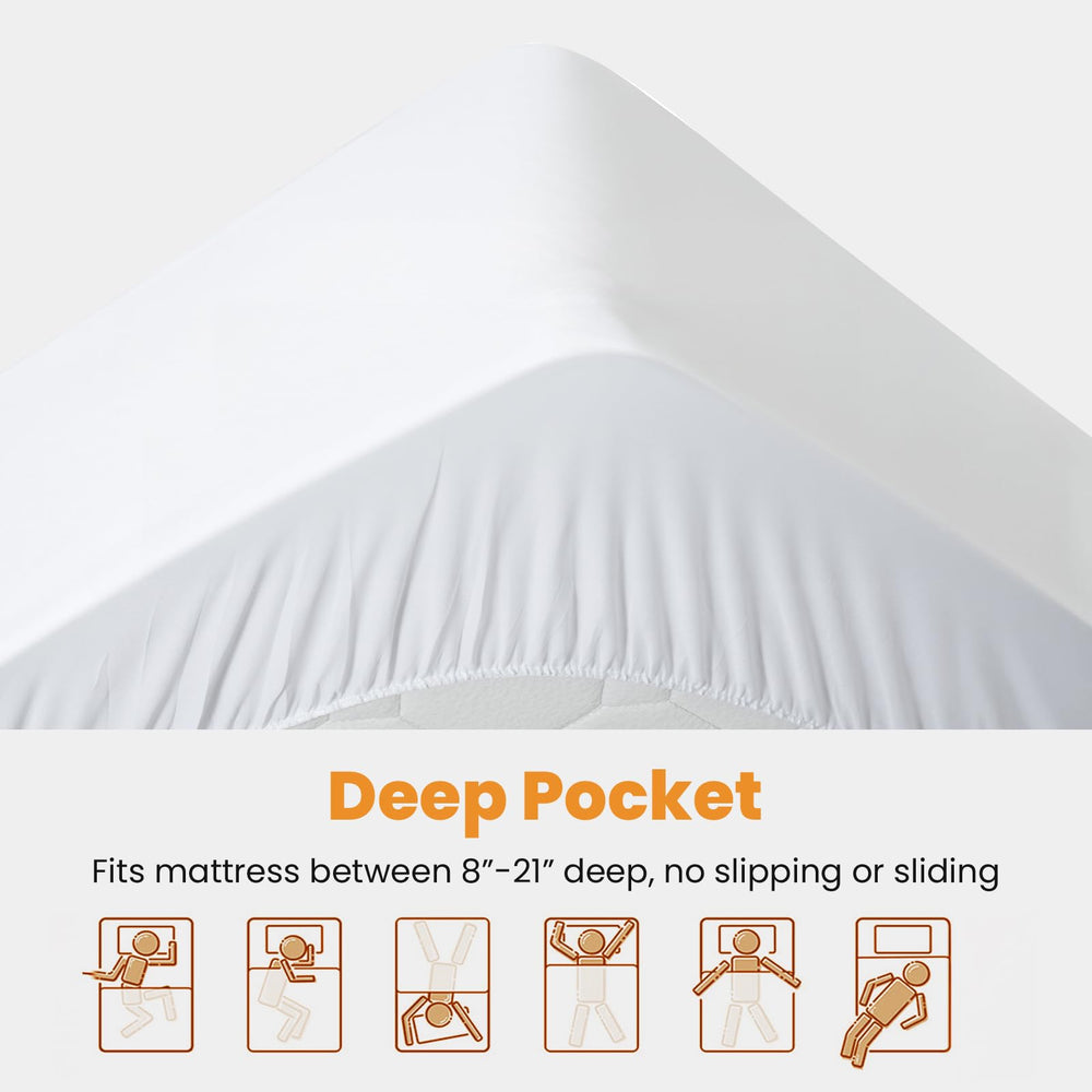 MATBEBY side profile on deep mattress illustrating 8–21 inch compatibility