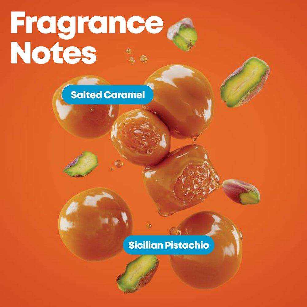 MATRIX salted caramel and pistachio scent visual conveying indulgent fragrance