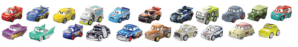 Back of Mattel packaging showing printed character names and included vehicle list
