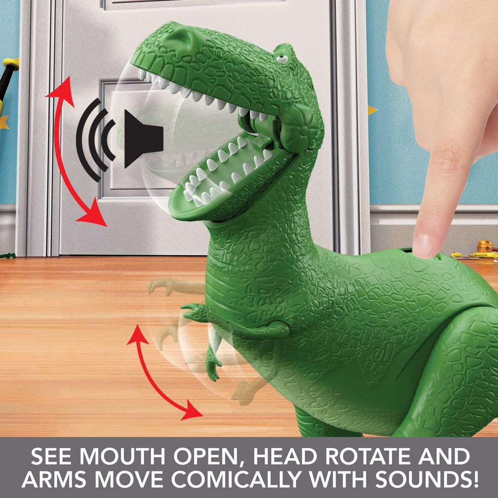 Mattel Rex held in a child's hand to show 15-inch size and easy handling