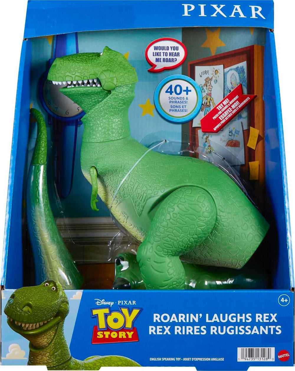 Mattel Rex in a playroom setting with children enjoying authentic Toy Story sounds