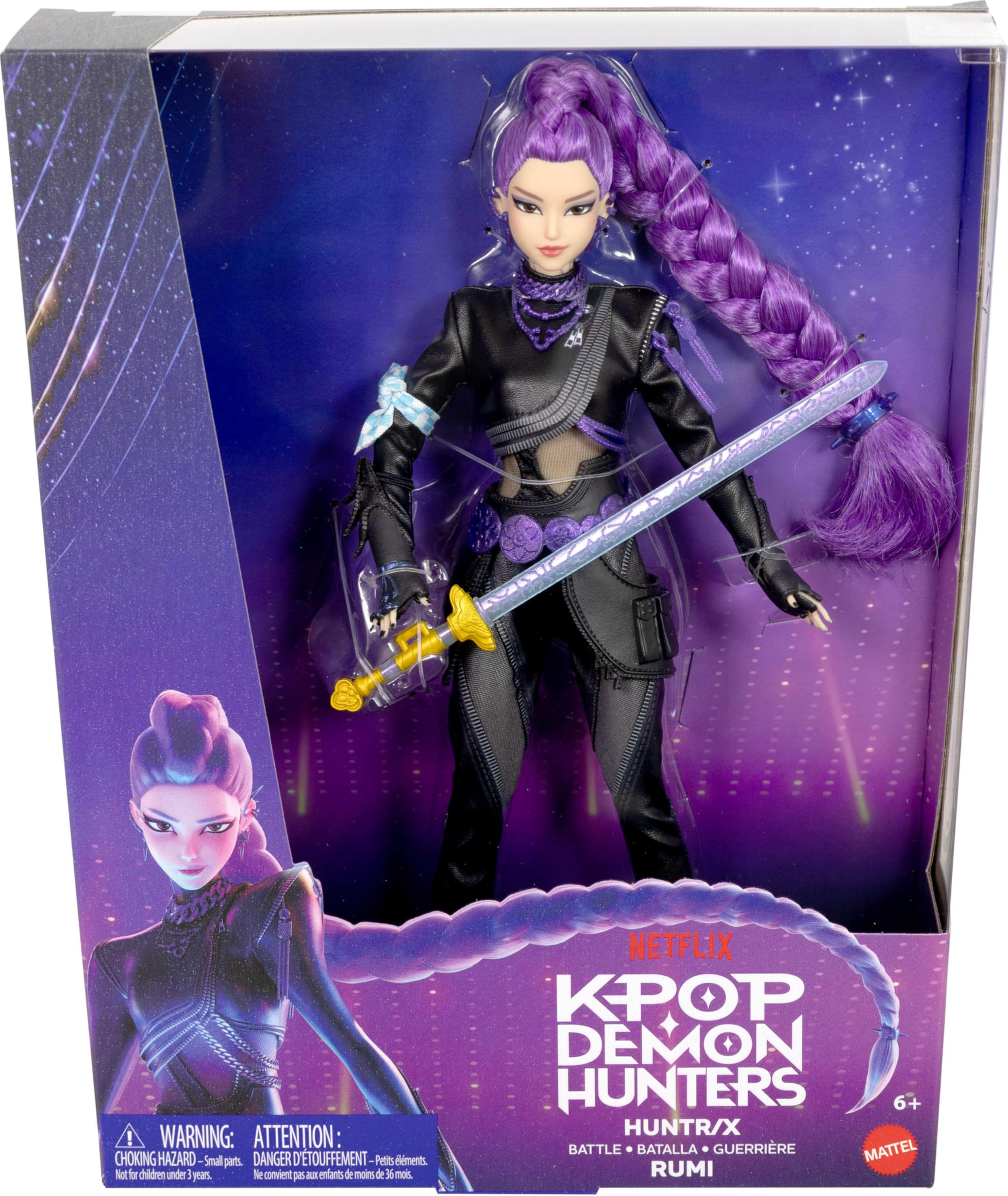 Mattel Rumi next to ruler and packaging showing scale and collector-ready box