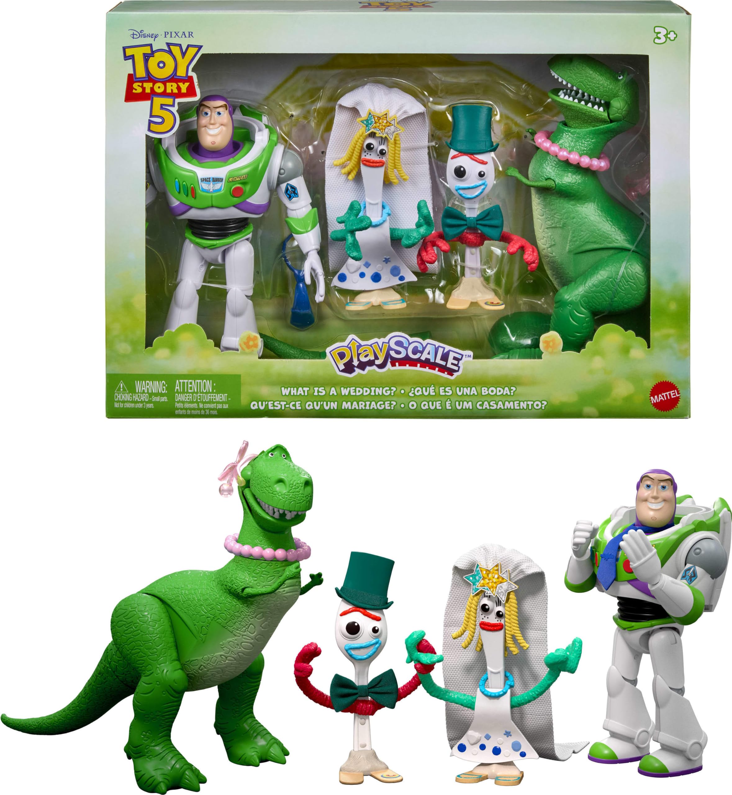Mattel packaging chapel illustration showcasing Toy Story 5 scene and collector appeal