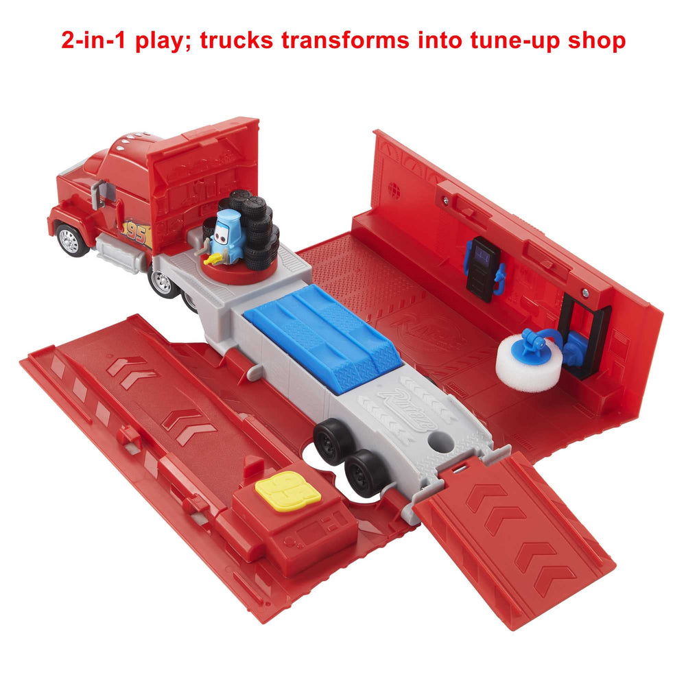 Mattel transforming Mack folded into trailer for compact storage convenience