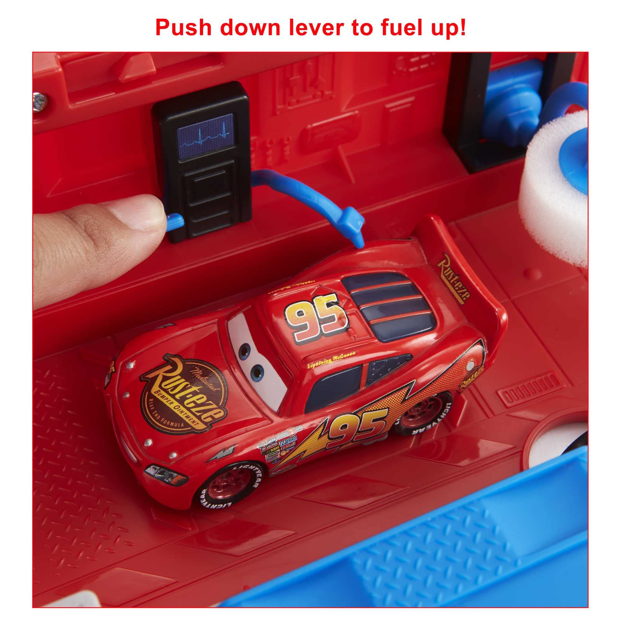 Mattel transforming Mack close-up of Guido tire-change platform benefit motor skills