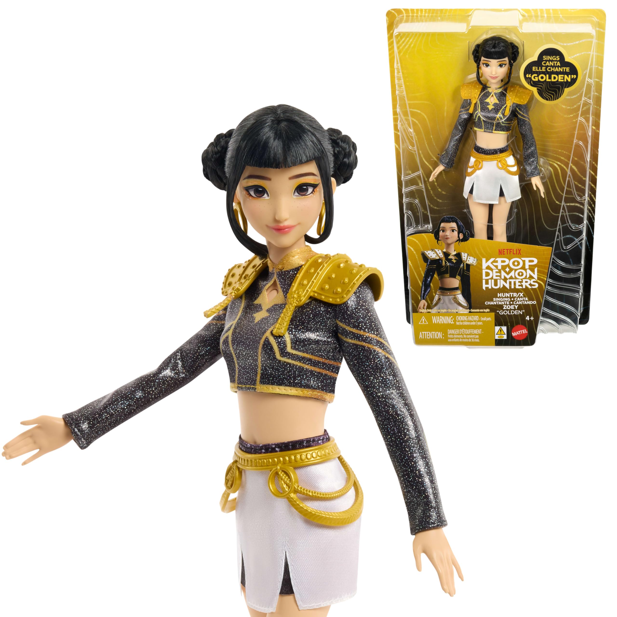 Mattel Zoey golden front view showing stage outfit and pose benefit display ready