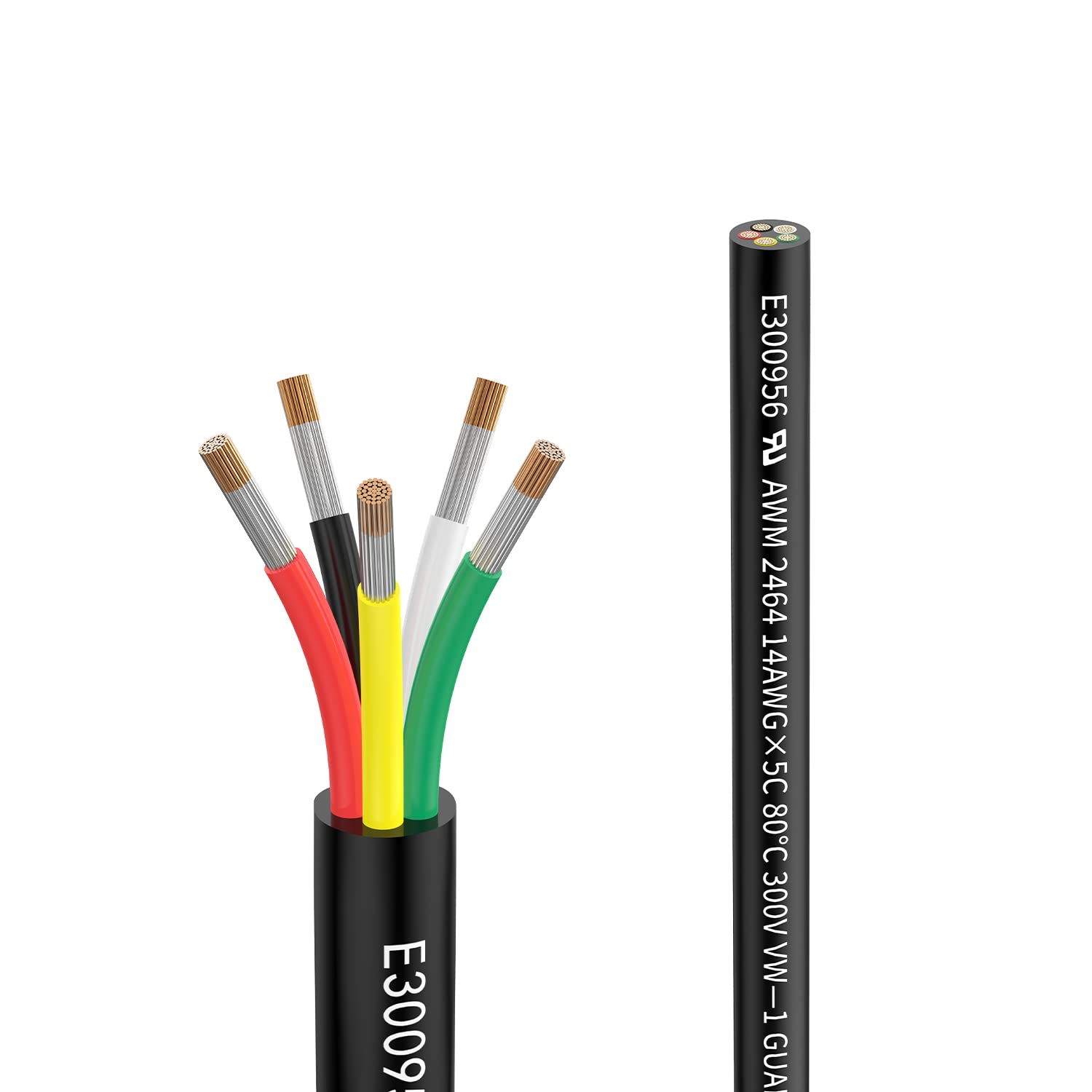 Matugajp front view of 50ft 14/5 cable showing jacket and label, clear identification benefit
