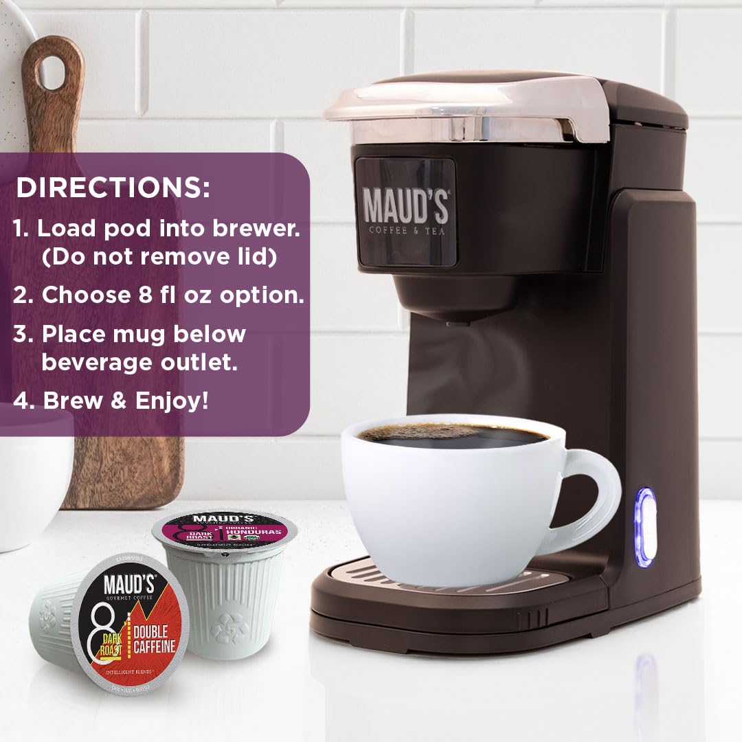 MAUD'S pod held in hand for scale showing single-serve portion and convenience