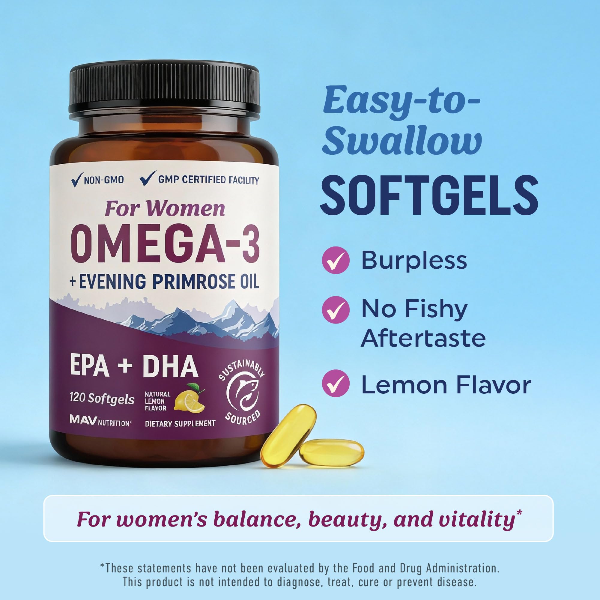 MAV NUTRITION evening primrose oil drip highlighting added GLA support