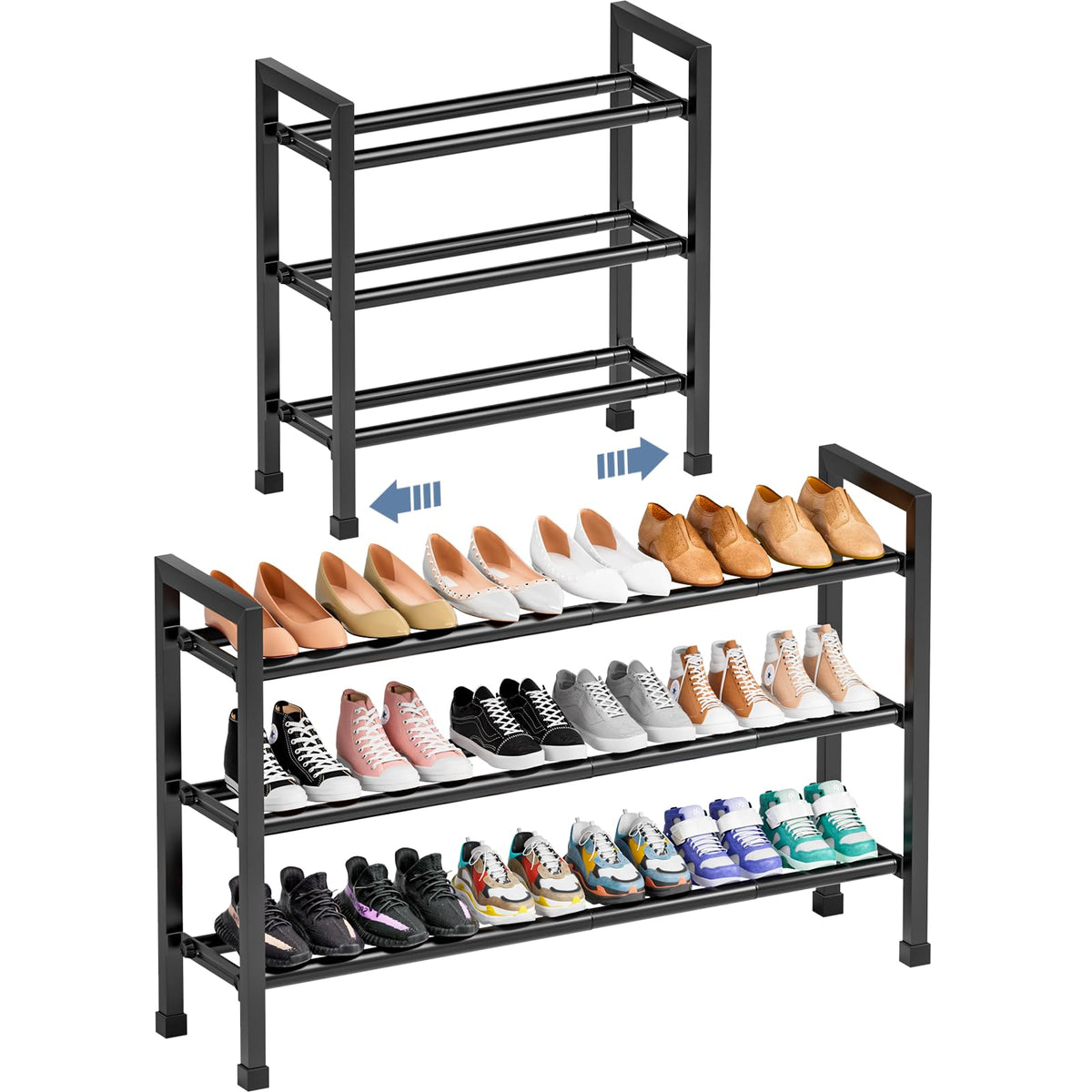 Mavivegue front view assembled shoe rack shows compact organized storage benefit