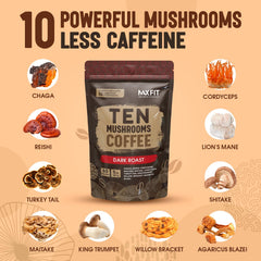 MAX FIT mug of prepared mushroom coffee demonstrating easy preparation
