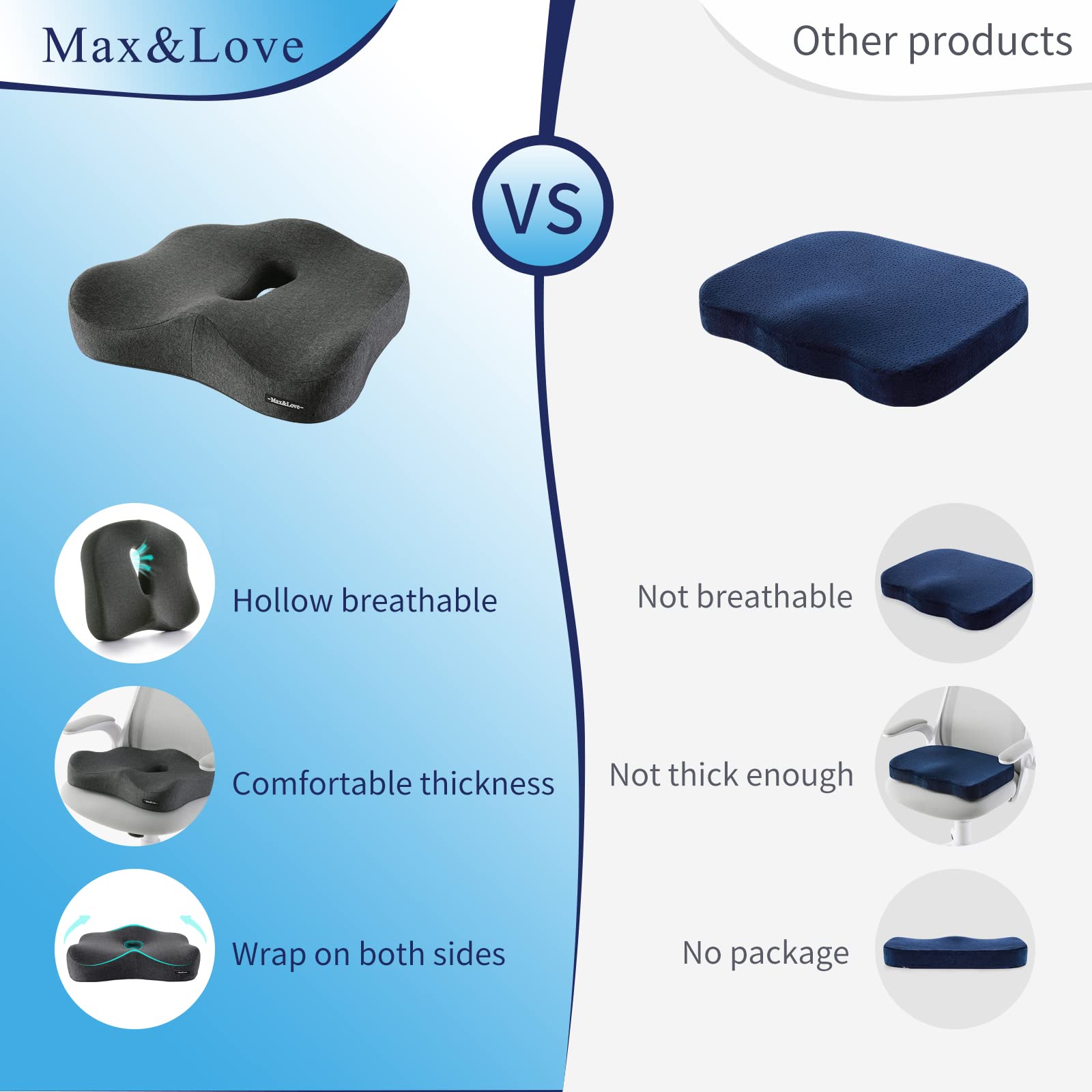 Max&Love cushion next to ruler showing compact travel-friendly size