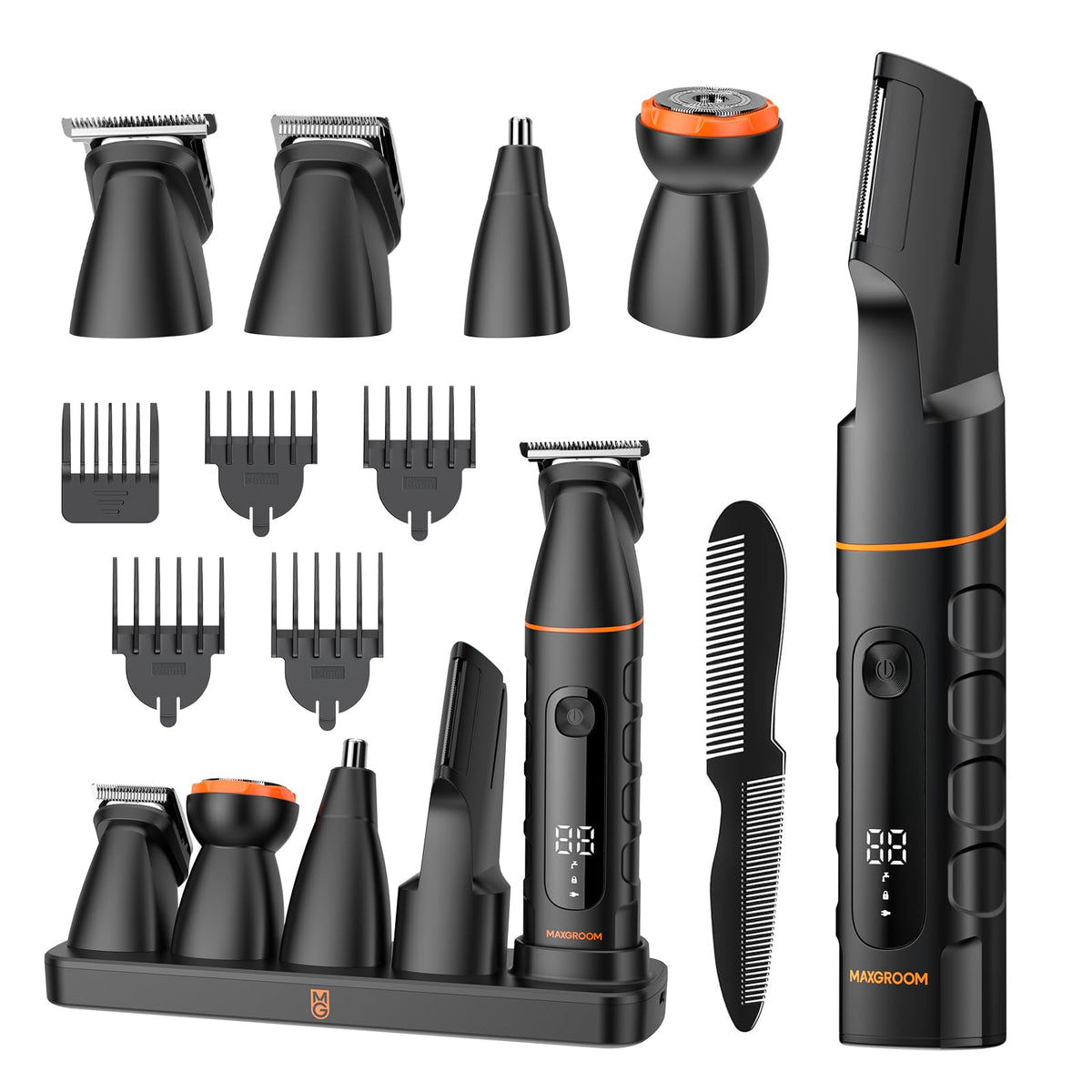 MAXGROOM front view of full grooming kit showing components and organized dock
