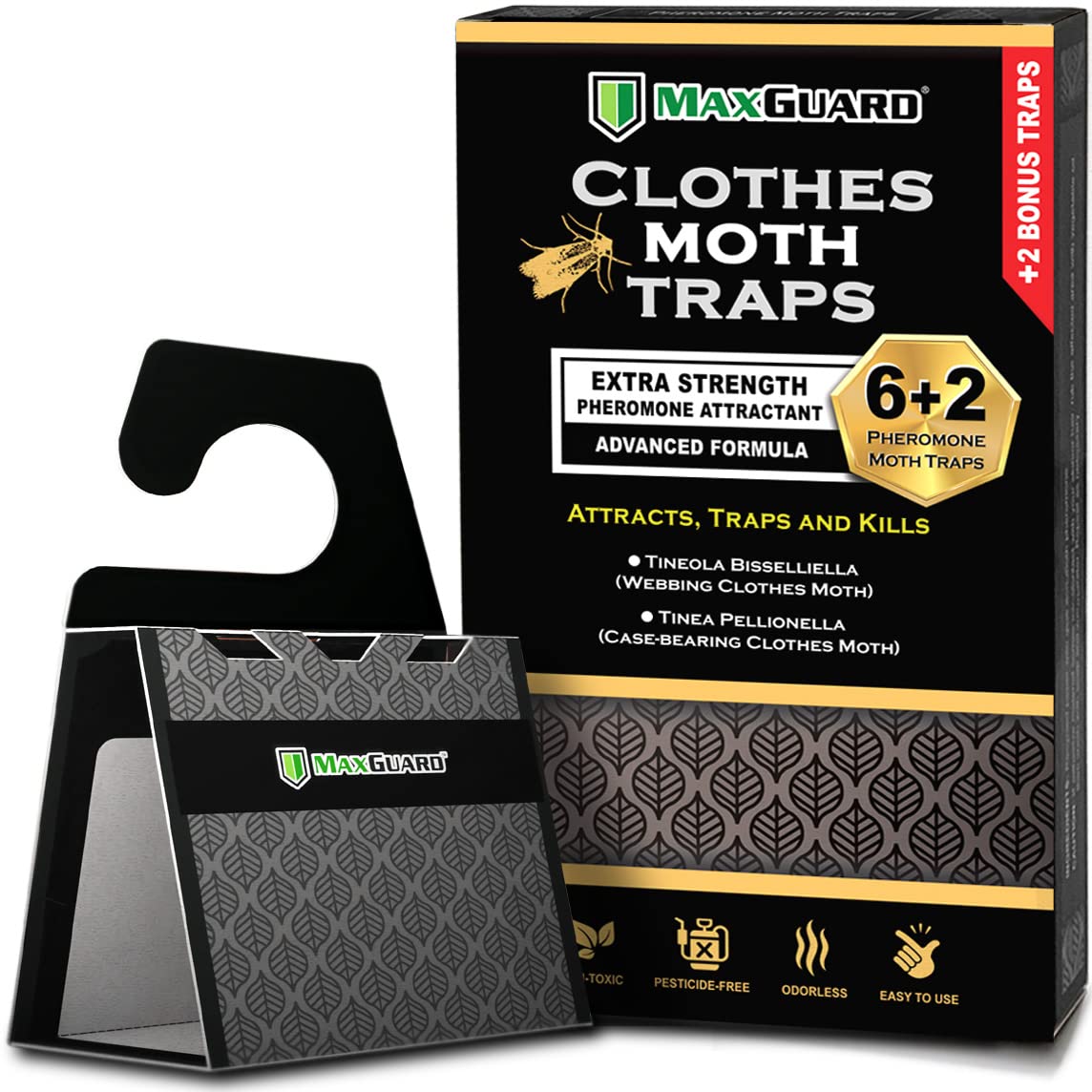 MaxGuard front packaging showing 8 traps and benefits
