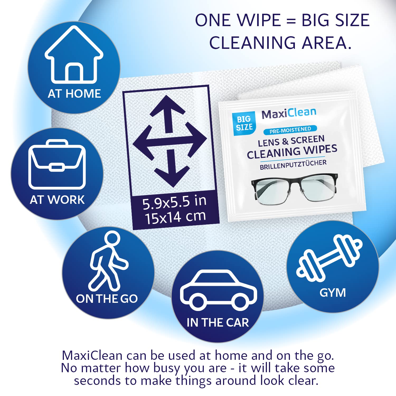 Maxi Clean wipe polishing sunglasses lens to remove smudges and restore clarity