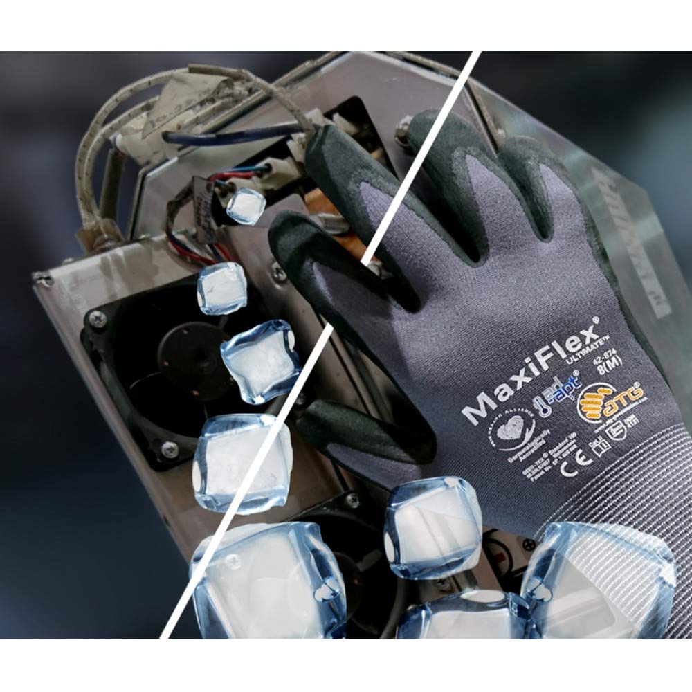 MaxiFlex knit wrist and cuff picture demonstrating secure fit and debris protection