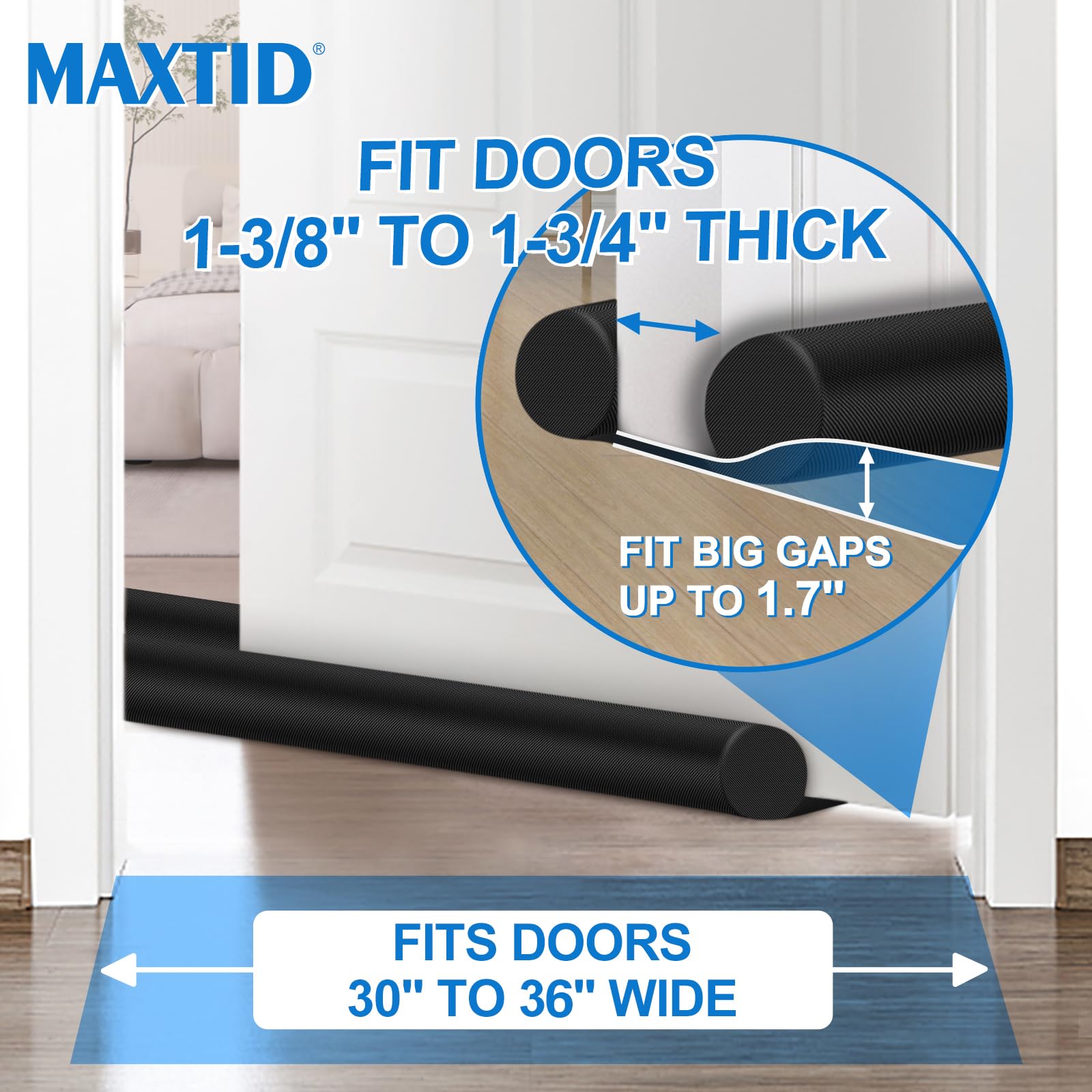 MAXTID beside a tape measure showing adjustable 36-inch length