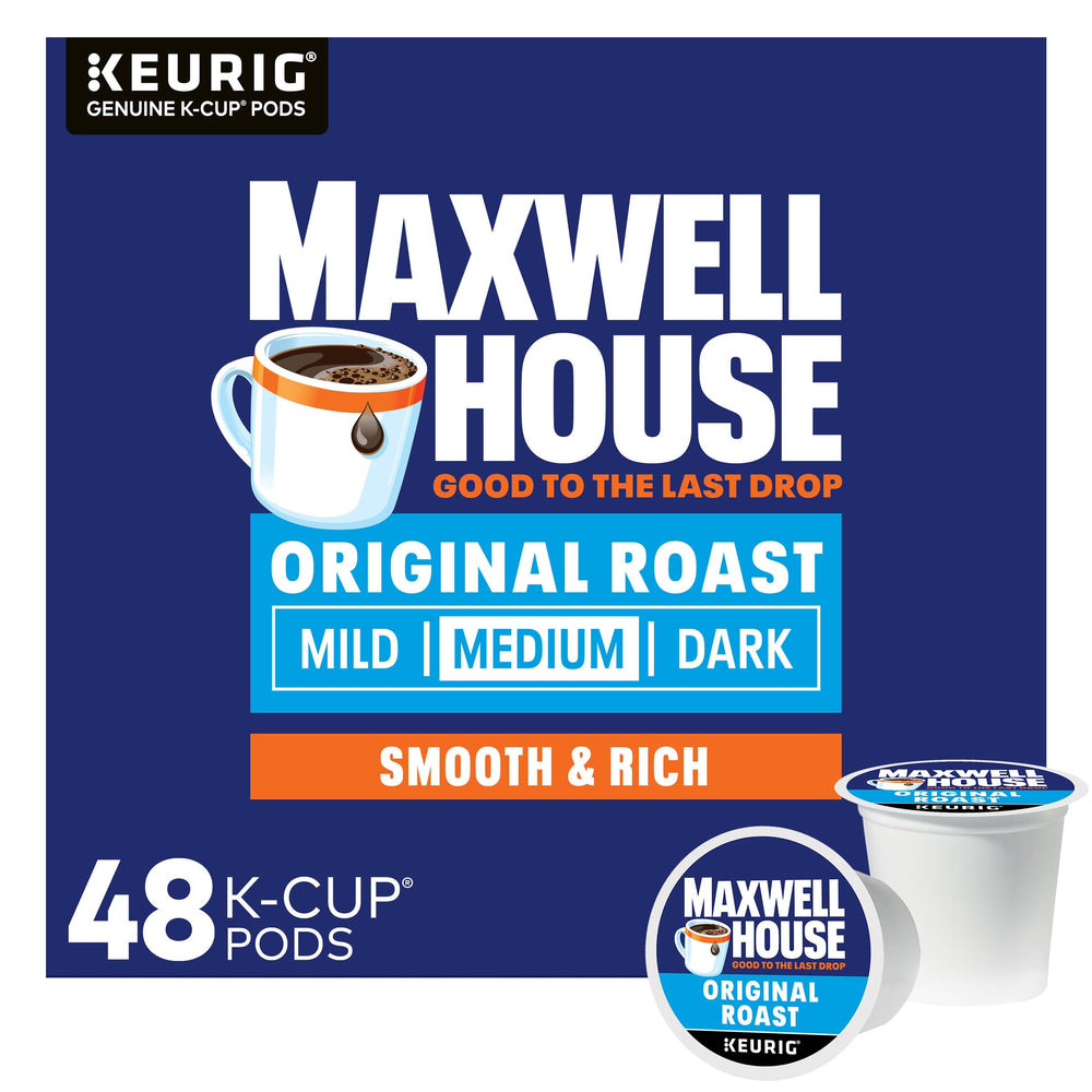 maxwell house front box showing 48-count packaging and easy storage benefit