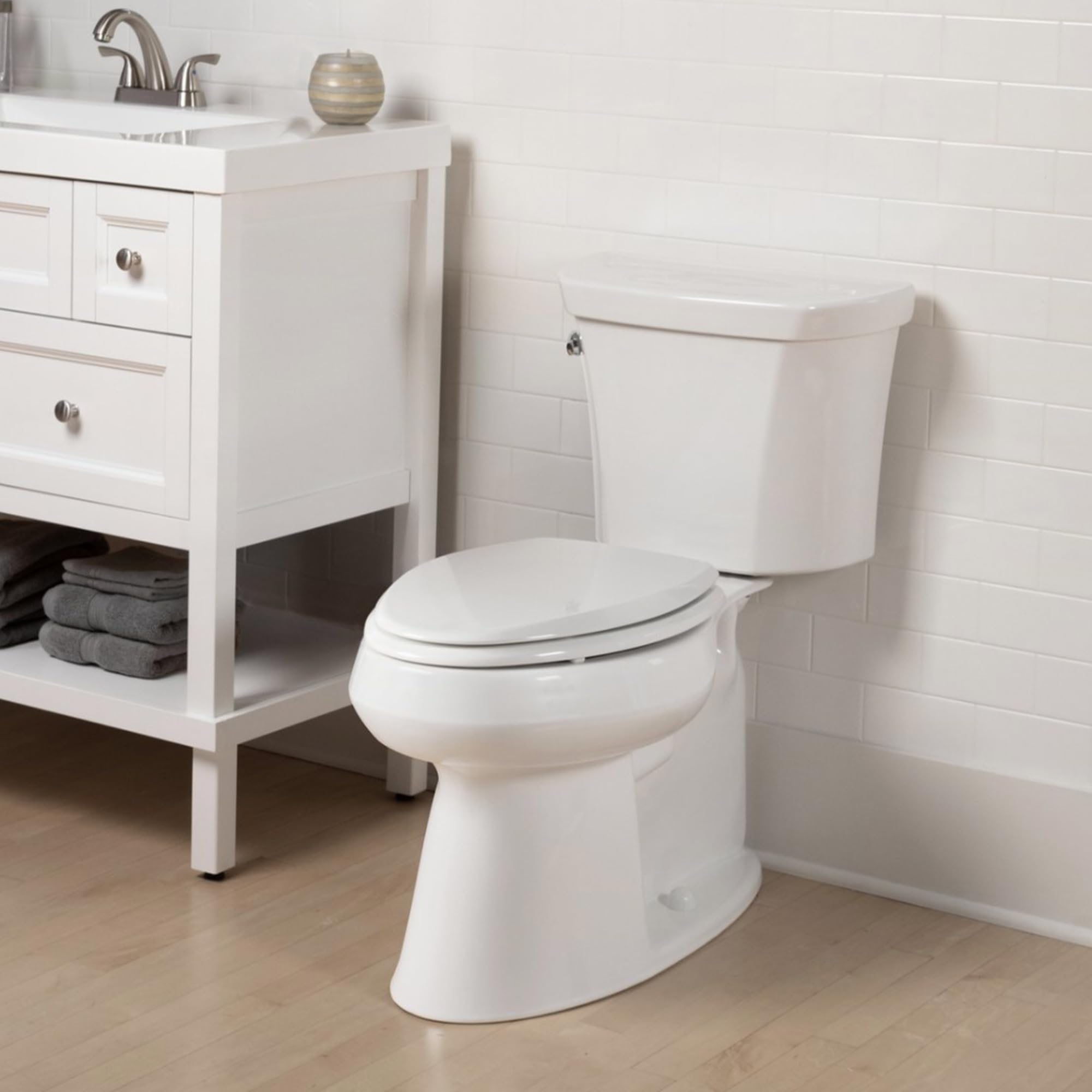 Mayfair Cassel in a styled bathroom illustrating refined look and everyday functionality
