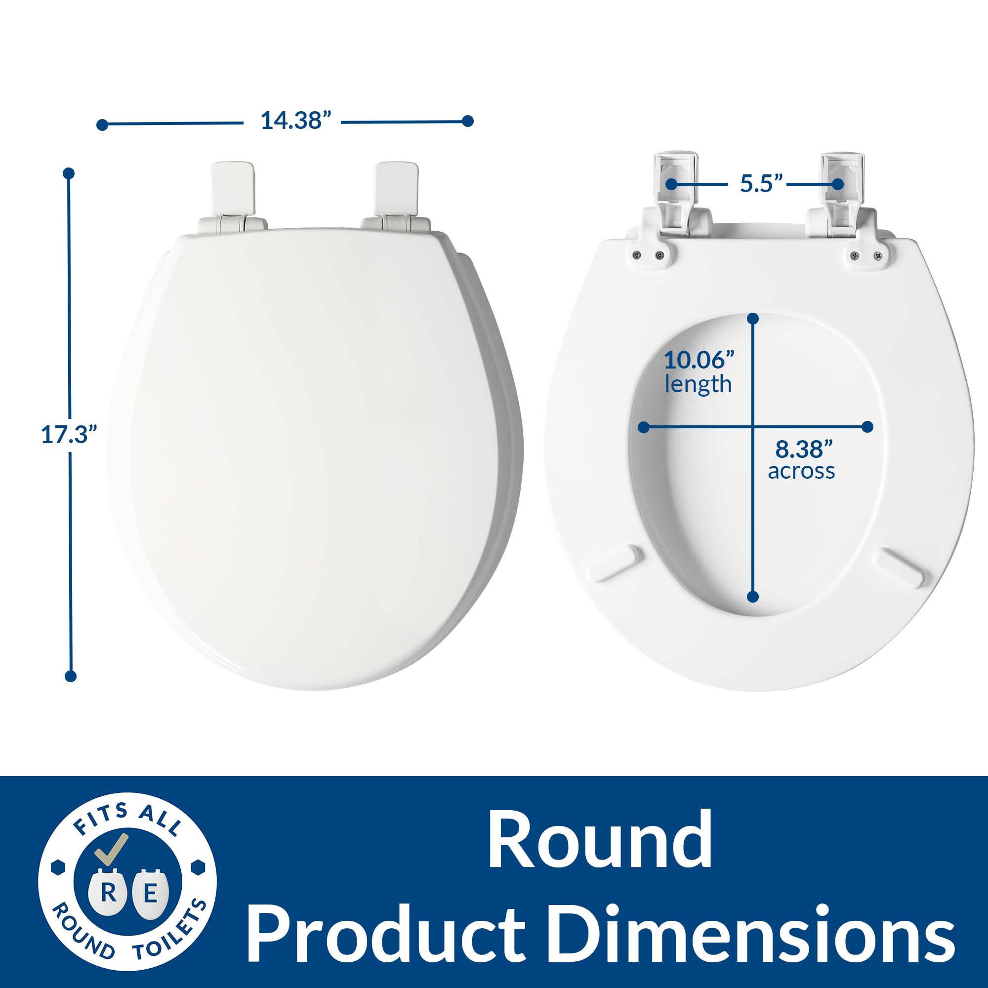 Mayfair Cassel next to measuring tape showing round seat dimensions and compatibility