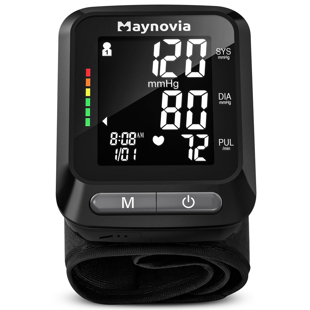 Maynovia front display showing clear readings and quick review benefit