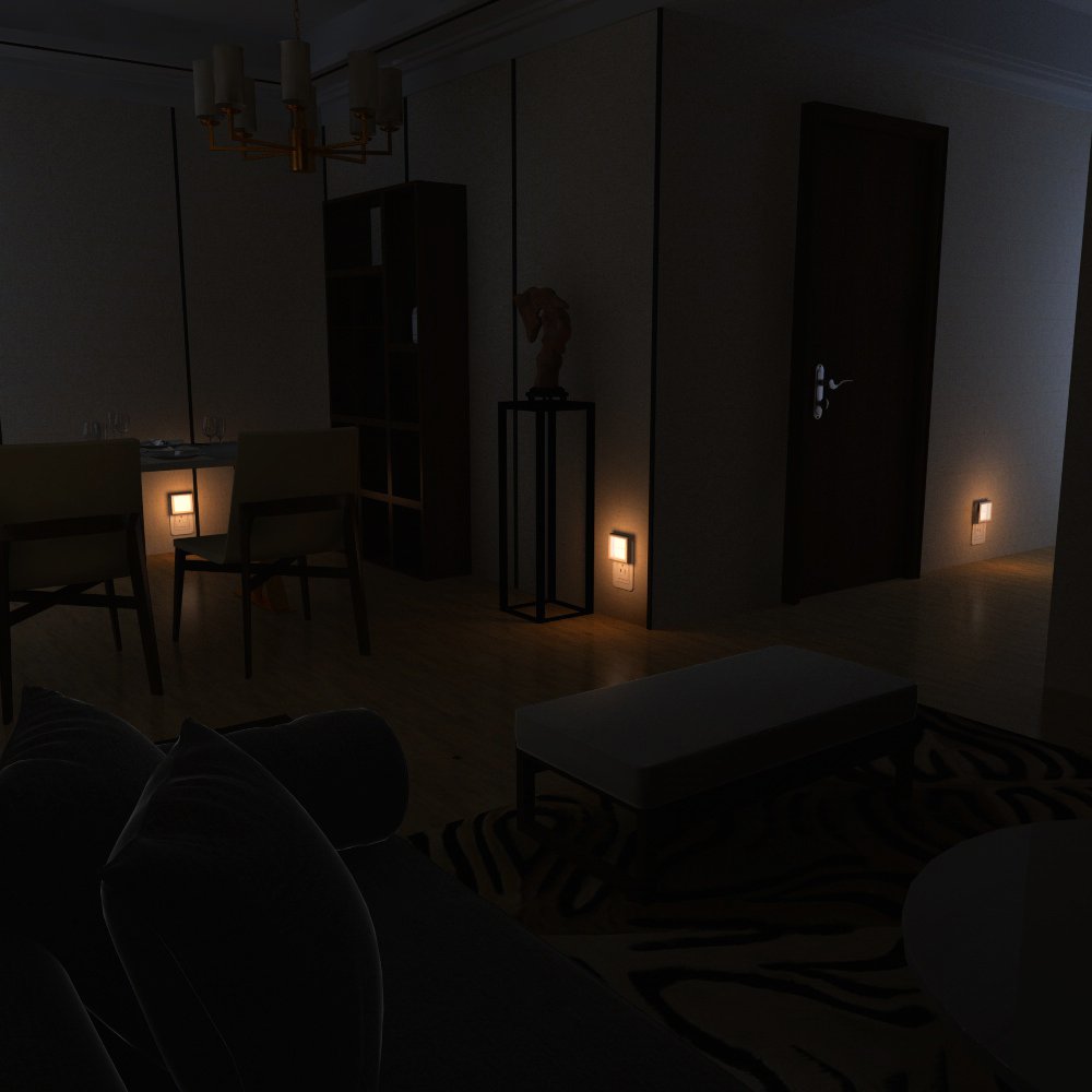 MAZ-TEK night light beside a bed providing gentle warm light for restful comfort