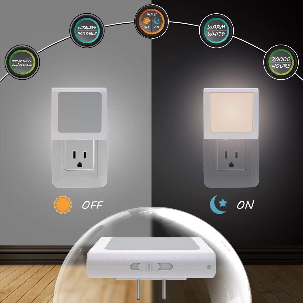 MAZ-TEK night light plugged into outlet leaving second socket usable for convenience
