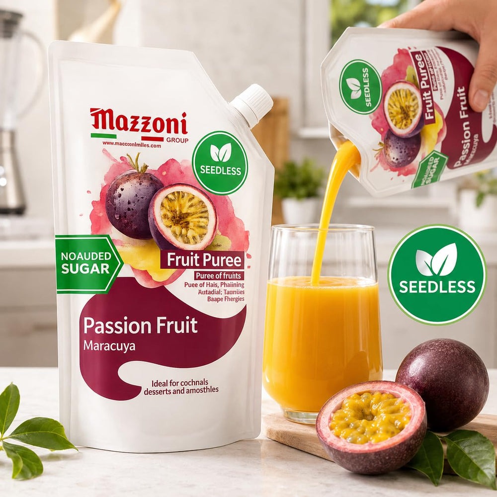 Mazzoni pouch next to measuring spoon showing portion size and yield