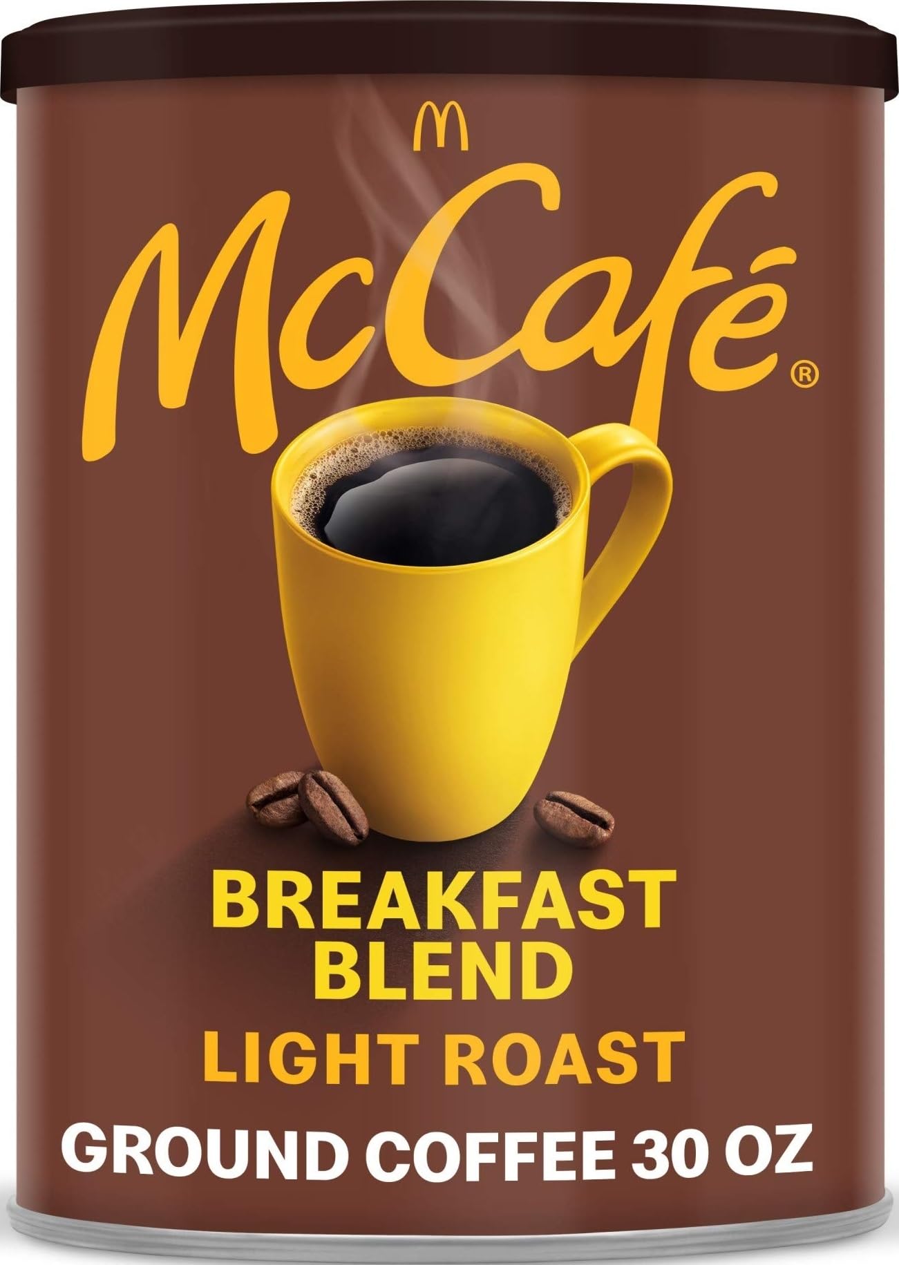 McCafe front canister showing brand and 30 oz size for quick pantry identification