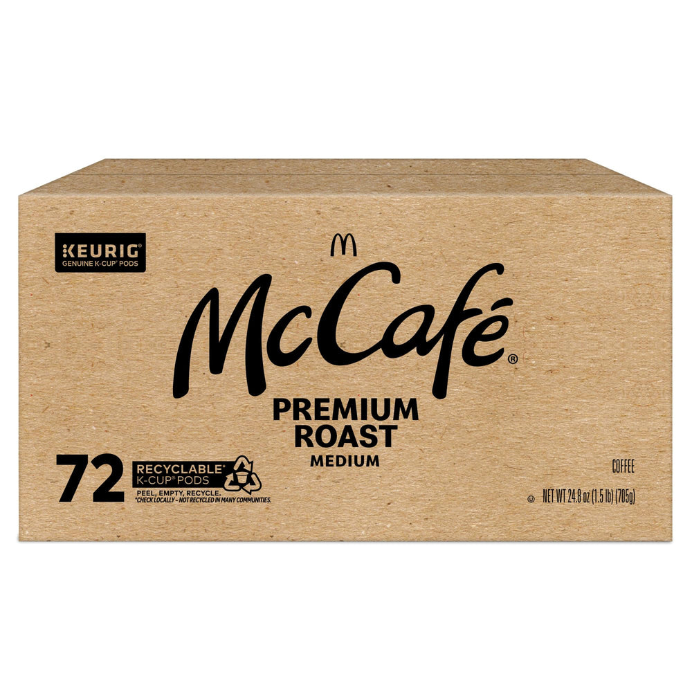 Six sleeves of McCafé pods arranged to emphasize bulk supply benefit