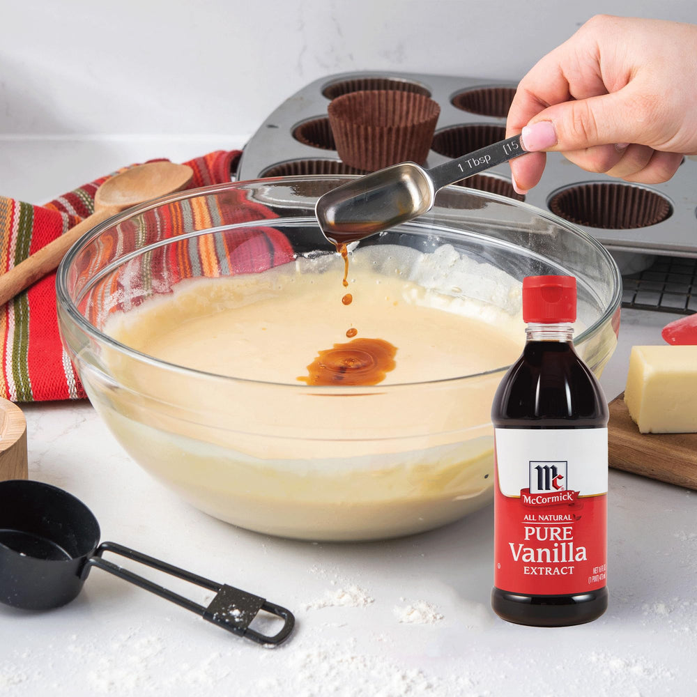 McCormick bottle on kitchen scale showing 16 fl oz volume convenience