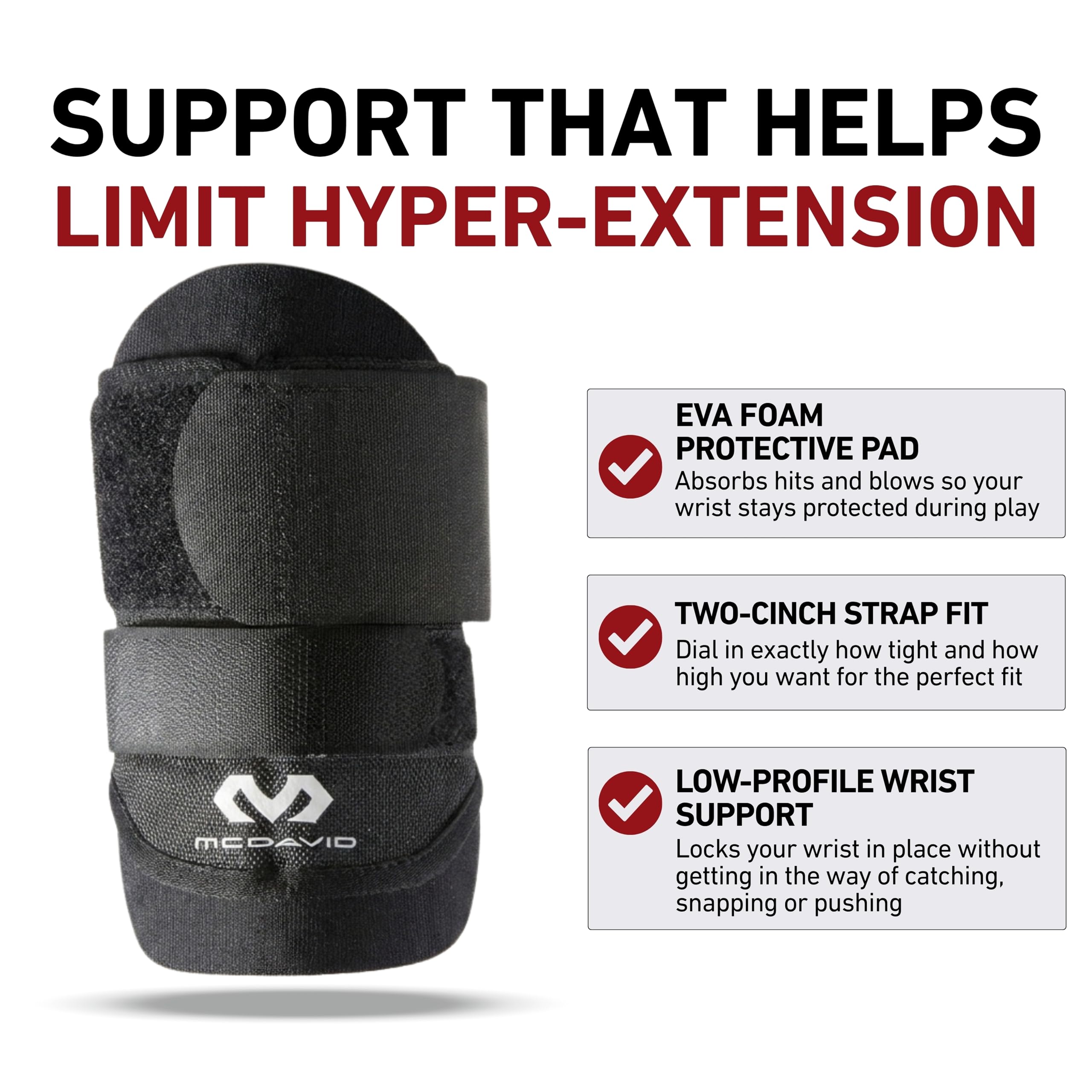 McDavid wrist brace fastening straps adjusted for customized compression