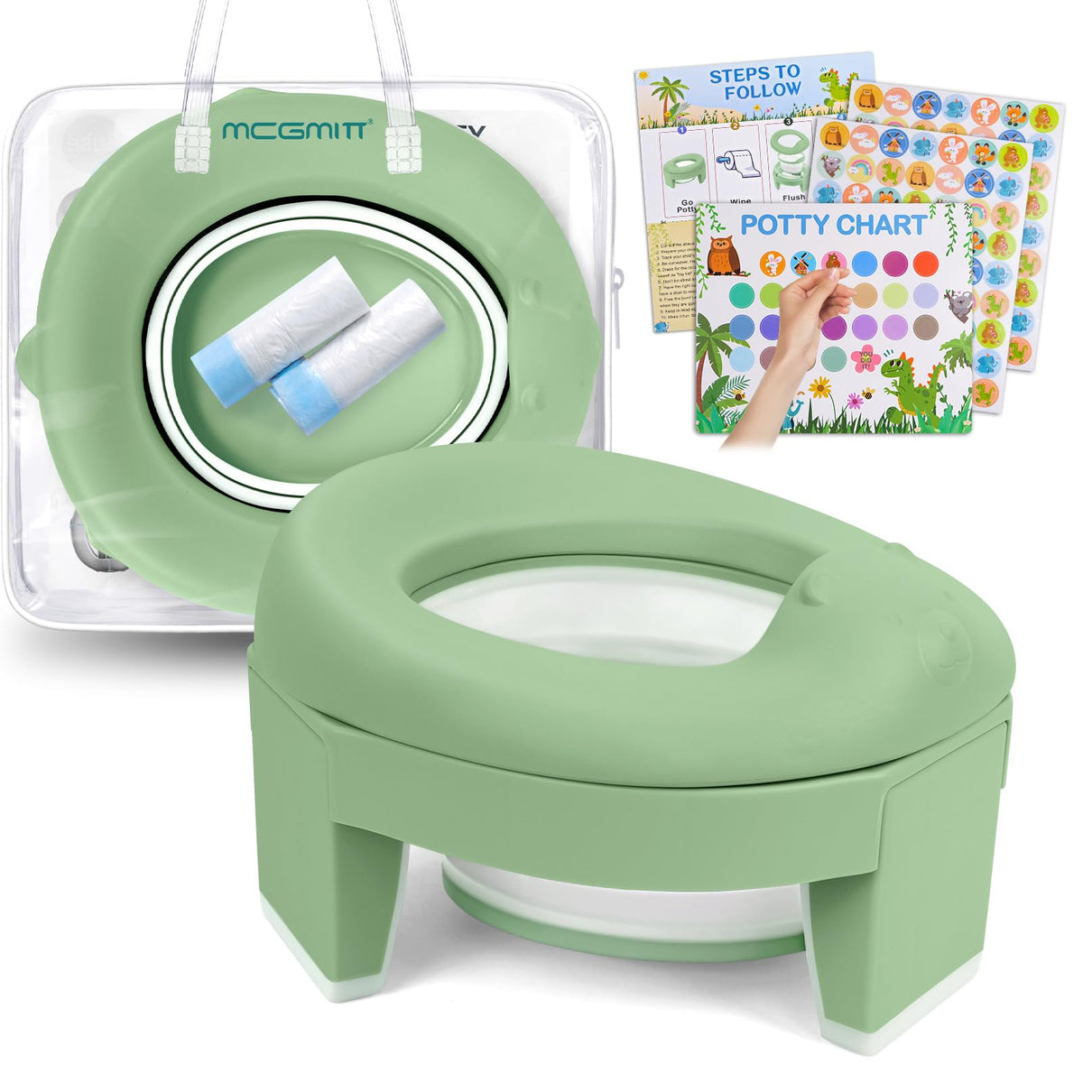 MCGMITT front view open foldable potty showing ease of setup and portability