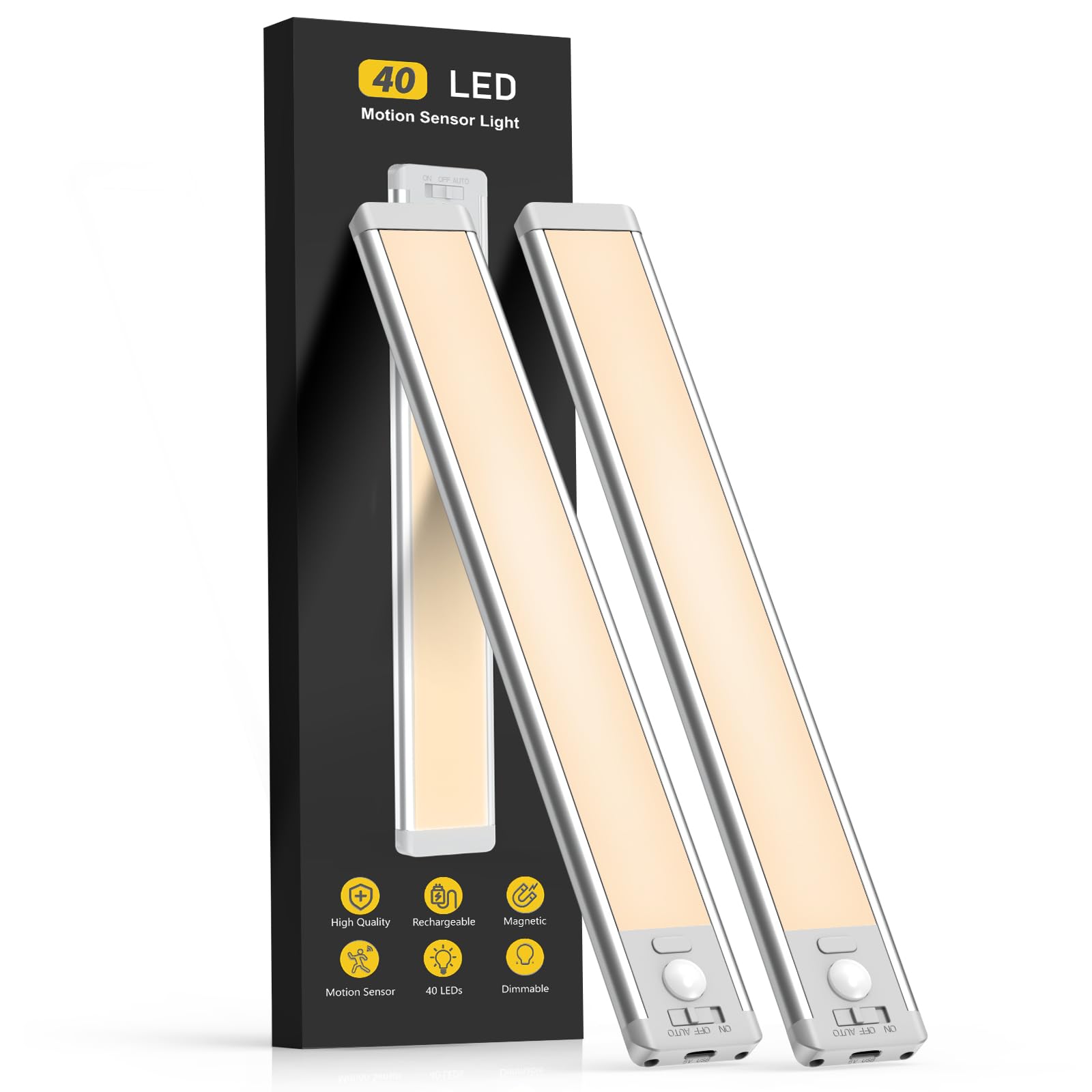 MCGOR front view of 2-pack under cabinet lights showing compact profile and convenience